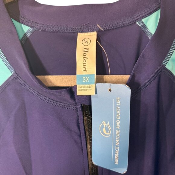 Womens Navy & Blue Long-Sleeve Rash Guard Shirt 3X By Halcurt NWT - Picture 3 of 4